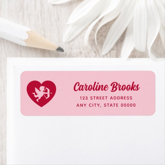 Retro Pink Red Cupid Heart Wedding Return Address (Insitu)