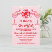 Retro Pink Red Disco Cowgirl 30. Geburtstag Einladung (Stehend Vorderseite)