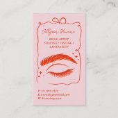 Retro Pink Red Doodles Brow Artist QR Code Visitenkarte (Vorderseite)