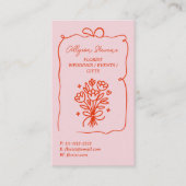 Retro Pink Red Doodles Florist Artist QR Code Visitenkarte (Vorderseite)