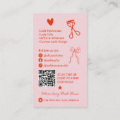 Retro Pink Red Doodles Lash Tech QR Code Visitenkarte (Rückseite)