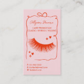 Retro Pink Red Doodles Lash Tech QR Code Visitenkarte (Vorderseite)