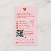 Retro Pink Red Doodles Makeup Artist QR Code Visitenkarte (Rückseite)
