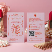 Retro Pink Red Doodles Makeup Artist QR Code Visitenkarte