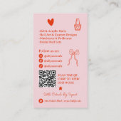 Retro Pink Red Doodles Nails Artist QR Code Visitenkarte (Rückseite)