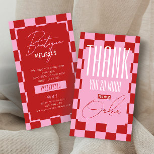 Retro Pink & Red Geschäft Danke Rabatt Mitteilungskarte