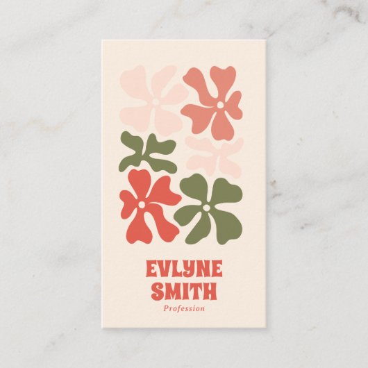 Retro Pink Red Green QR Code Groovy Floral Boho Visitenkarte (Vorderseite)