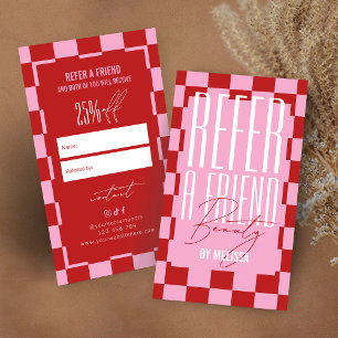 Retro Pink & Red Groovy Empfehle einen Freund Spa Empfehlungskarte