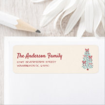 Retro Pink Red Hand Drawn Ribbons Tree Weihnachten