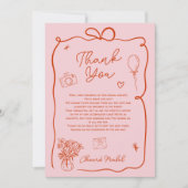 Retro pink red handdrawn illustrated bridal shower dankeskarte (Vorderseite)