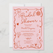 Retro pink red handdrawn illustrated bridal shower einladung (Vorderseite)