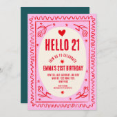Retro Pink Red Handwriting 21St Birthday Party Einladung (Vorne/Hinten)