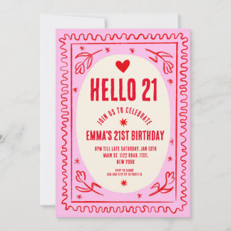 Retro Pink Red Handwriting 21St Birthday Party Einladung