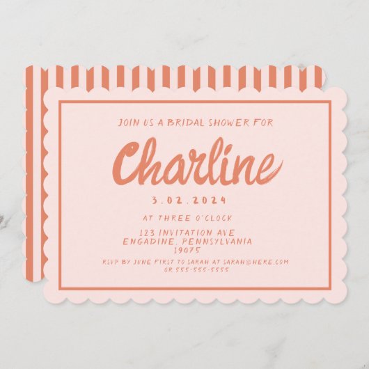 Retro Pink & Red Handwriting Brautparty Invitati Einladung (Vorne/Hinten)