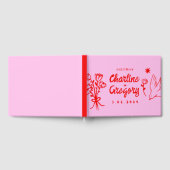 Retro Pink Red Handwriting Wedding Gästebuch (Voll)