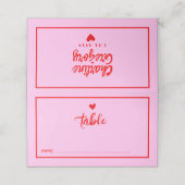 Retro Pink Red Handwriting Wedding Platzkarte (Außenseite Aufgefaltet)