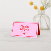 Retro Pink Red Handwriting Wedding Platzkarte (Rückseite)