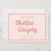 Retro Pink & Red Handwriting Wedding speichern Sie Einladung (Vorderseite)