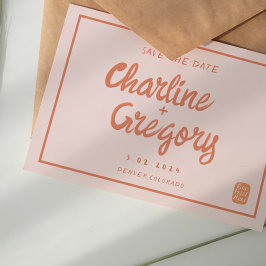 Retro Pink & Red Handwriting Wedding speichern Sie Einladung