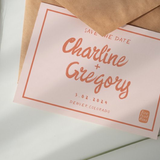 Retro Pink & Red Handwriting Wedding speichern Sie Einladung