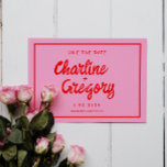 Retro Pink & Red Handwriting Wedding speichern Sie Save The Date<br><div class="desc">Retro Pink & Red Handwriting Wedding speichern Sie das Datum</div>