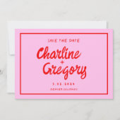 Retro Pink & Red Handwriting Wedding speichern Sie Save The Date (Vorderseite)
