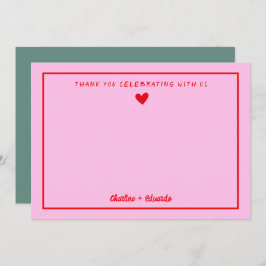Retro Pink & Red Handwriting Wedding Vielen Dank Dankeskarte