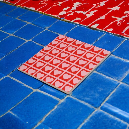 Retro Pink Red Heart Karo Y2K Muster Fliese