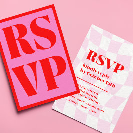 Retro Pink Red Pattern Fett Typografie Hochzeit RSVP Karte