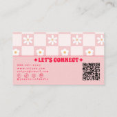 Retro Pink Red QR Code Checkered Groovy Floral Visitenkarte (Rückseite)
