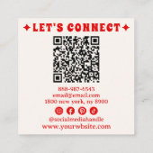 Retro Pink Red QR Code Groovy Checkered Girly Boho Quadratische Visitenkarte (Rückseite)