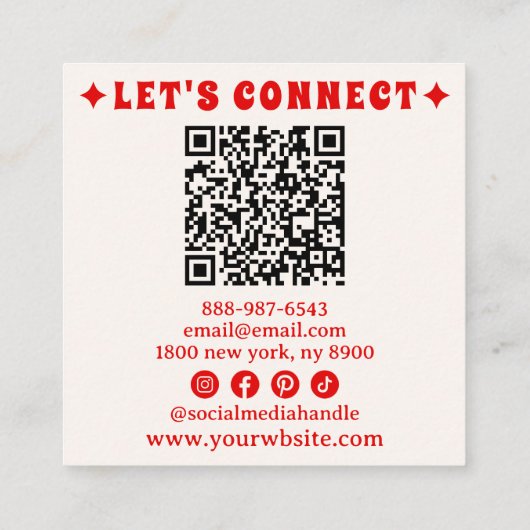 Retro Pink Red QR Code Groovy Checkered Girly Boho Quadratische Visitenkarte (Rückseite)