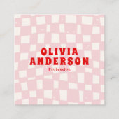 Retro Pink Red QR Code Groovy Checkered Girly Boho Quadratische Visitenkarte (Vorderseite)
