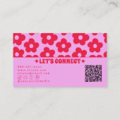 Retro Pink Red QR Code Groovy Floral Boho Girly Visitenkarte (Rückseite)