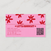 Retro Pink Red QR Code Groovy Floral Girly Trendy Visitenkarte (Rückseite)