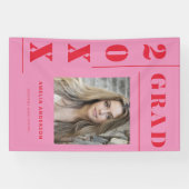 Retro Pink Red Typografy Foto Graduation Party Banner (Horizontal)
