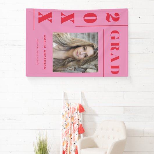 Retro Pink Red Typografy Foto Graduation Party Banner (InSitu)
