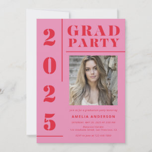 Retro Pink Red Typografy Foto Graduation Party Einladung