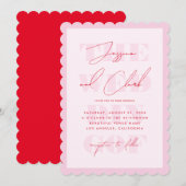 Retro Pink & Red Typografy Script Einfache Hochzei Einladung (Vorne/Hinten)