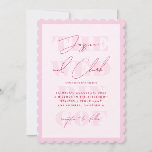 Retro Pink & Red Typografy Script Einfache Hochzei Einladung (Vorderseite)