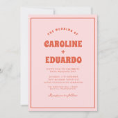 Retro Pink Red Wavy Boho Wedding Qr Code Einladung (Vorderseite)