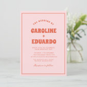 Retro Pink Red Wavy Boho Wedding Qr Code Einladung (Stehend Vorderseite)