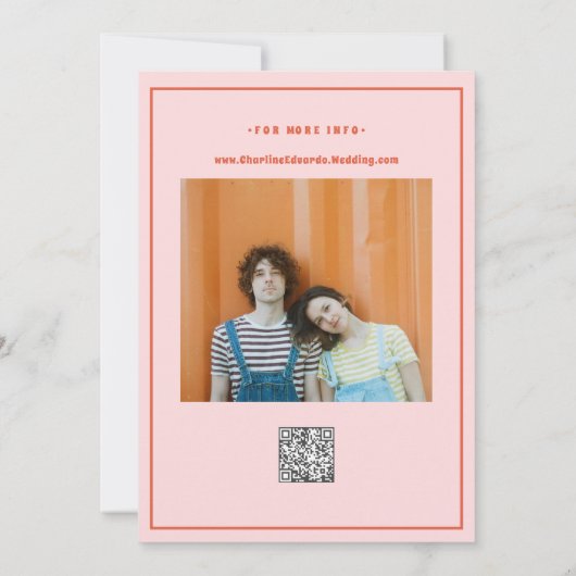 Retro Pink Red Wavy Boho Wedding Qr Code Einladung (Rückseite)