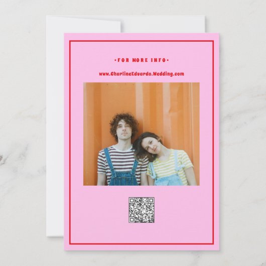 Retro Pink Red Wavy Boho Wedding Qr Code Einladung (Rückseite)