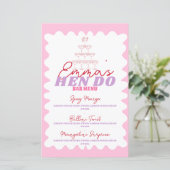 Retro Pink Red Wavy Border Party Drinks Menü (Stehend Vorderseite)