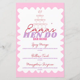 Retro Pink Red Wavy Border Party Drinks Menü