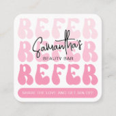 Retro Pink Refer a Friend Modern Logo Lash Salon Empfehlungskarte (Vorderseite)