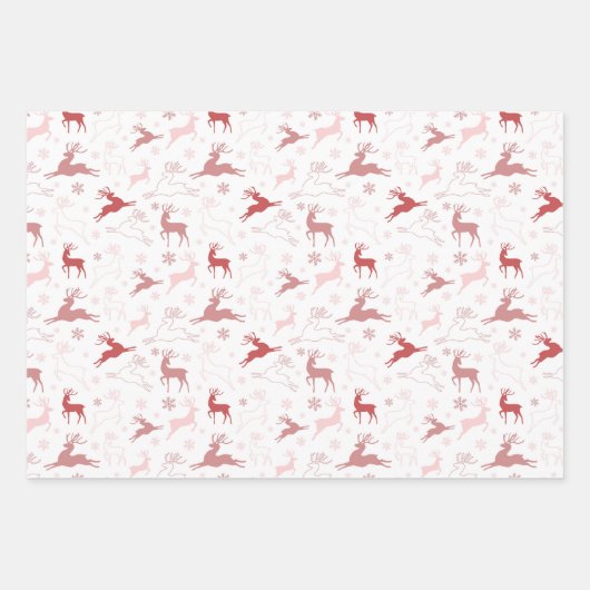 Retro Pink Rentier und Weihnachtsbaumen Geschenkpapier Set (Vorderseite 3)