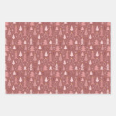 Retro Pink Rentier und Weihnachtsbaumen Geschenkpapier Set (Vorderseite)