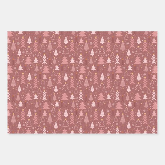 Retro Pink Rentier und Weihnachtsbaumen Geschenkpapier Set (Vorderseite)